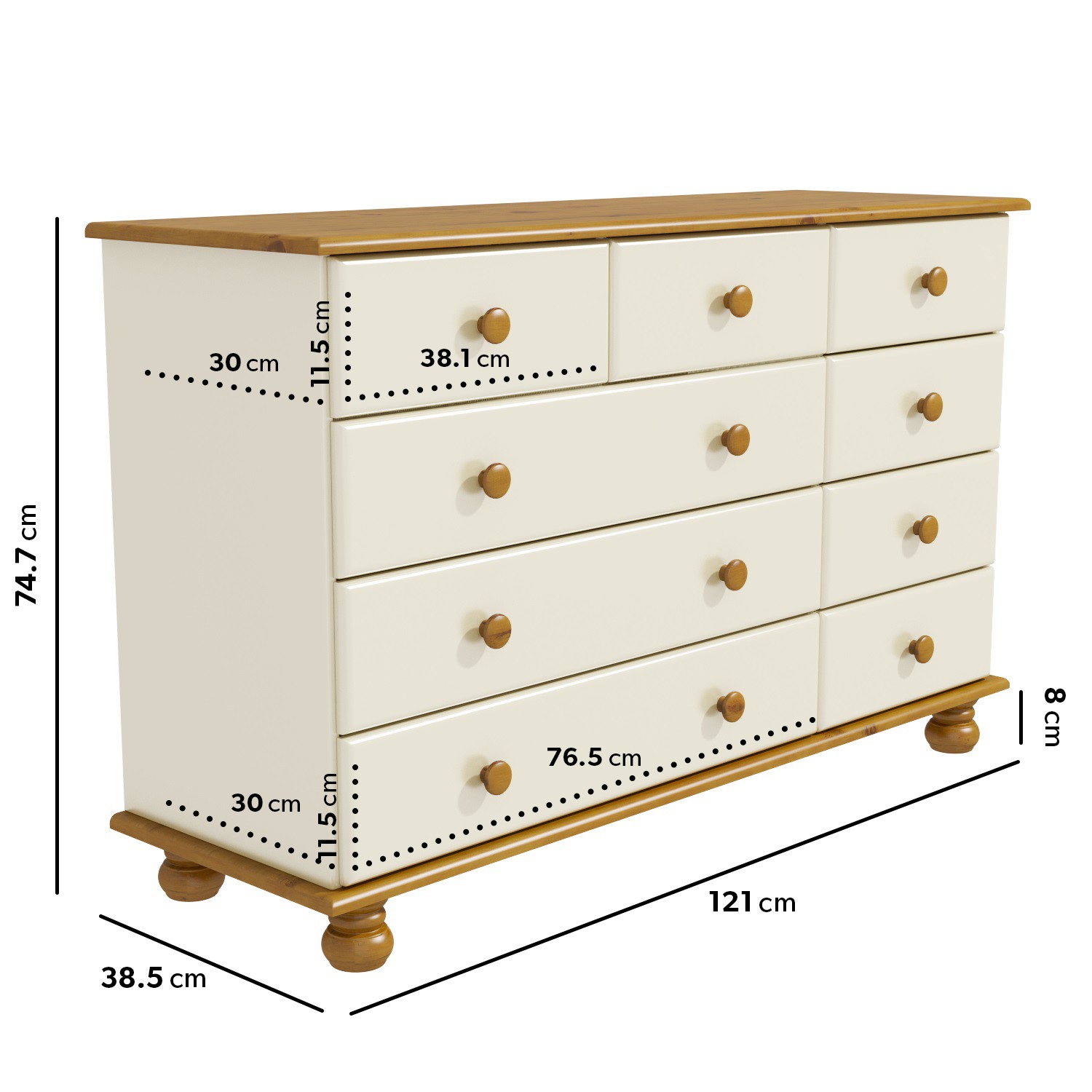 Read more about Wide cream and pine chest of 9 drawers hamilton